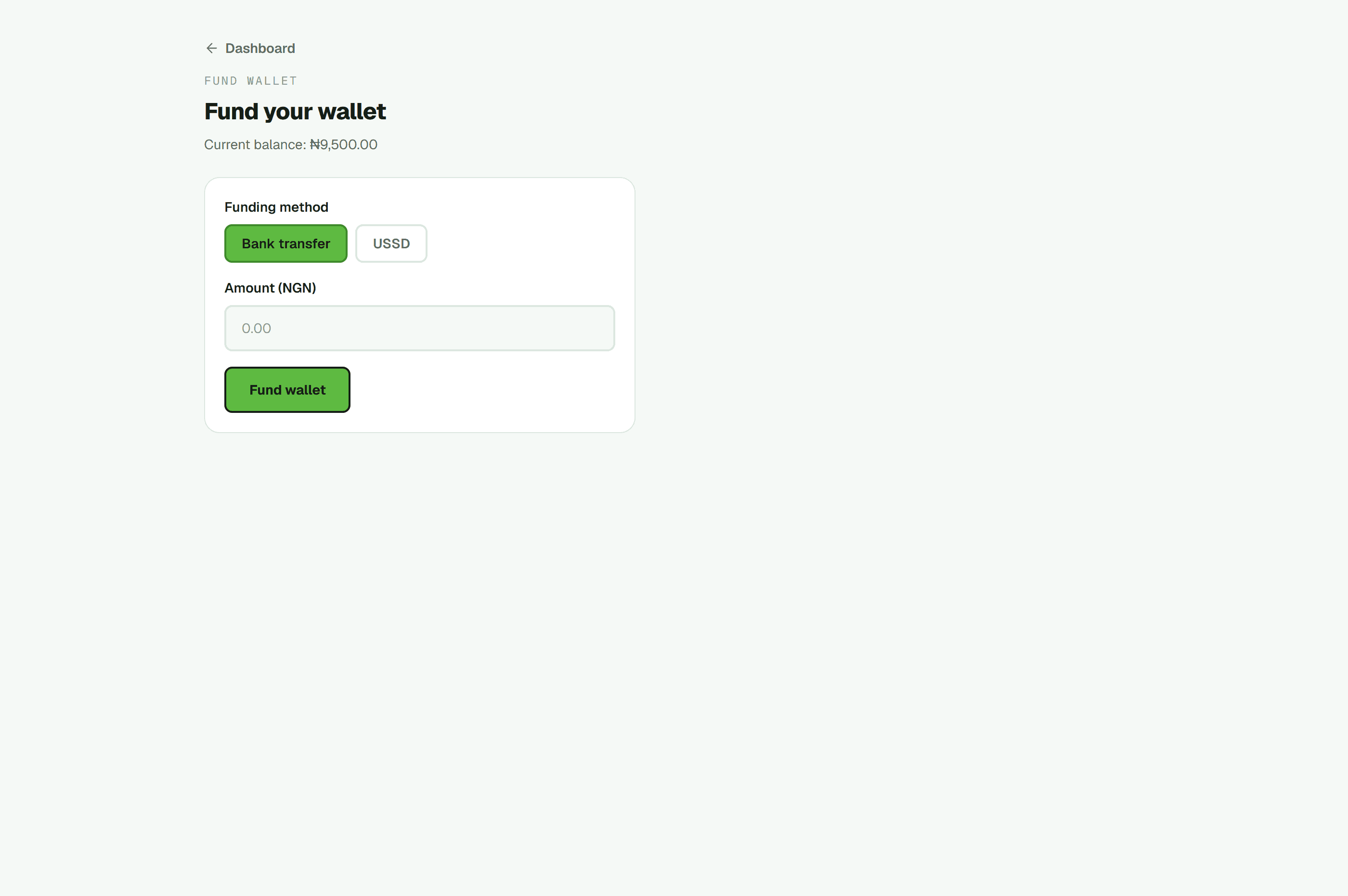 Fund your wallet — no card required